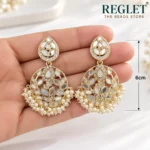 Kundan Pearl Chandbali Earrings for Women – Gold Tone Traditional Jewellery | REGLET J29 - Image 3