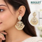 Kundan Pearl Chandbali Earrings for Women – Gold Tone Traditional Jewellery | REGLET J29 - Image 5