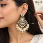 Antique Gold Chandbali Earrings with Kundan & Pearls | Traditional Dangle Jewellery - Image 5