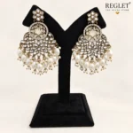 Antique Gold Chandbali Earrings with Kundan & Pearls | Traditional Dangle Jewellery - Image 6