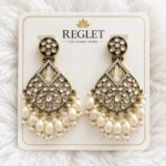 Antique Gold Chandbali Earrings with Kundan & Pearls | Traditional Dangle Jewellery for Women - Image 2