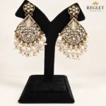Antique Gold Chandbali Earrings with Kundan & Pearls | Traditional Dangle Jewellery for Women - Image 3