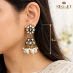 Antique Gold Jhumka Earrings with Kundan & Pearls | Traditional Jewellery for Women - Image 4