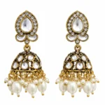 Kundan Pearl Jhumka Earrings for Women – Traditional Antique Gold Tone | REGLET