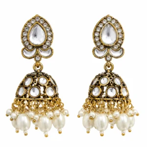 Kundan Pearl Jhumka Earrings for Women – Traditional Antique Gold Tone | REGLET