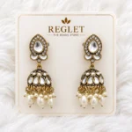 Kundan Pearl Jhumka Earrings for Women – Traditional Antique Gold Tone - Image 2