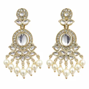 Kundan Pearl Chandbali Earrings for Women – Gold Tone Traditional Jewellery | REGLET