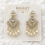 Kundan Pearl Chandbali Earrings for Women – Gold Tone Traditional Jewellery | REGLET J9 - Image 2