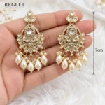 Kundan Pearl Chandbali Earrings for Women – Gold Tone Traditional Jewellery | REGLET J9 - Image 3