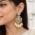 Kundan Pearl Chandbali Earrings for Women – Gold Tone Traditional Jewellery | REGLET J9 - Image 5