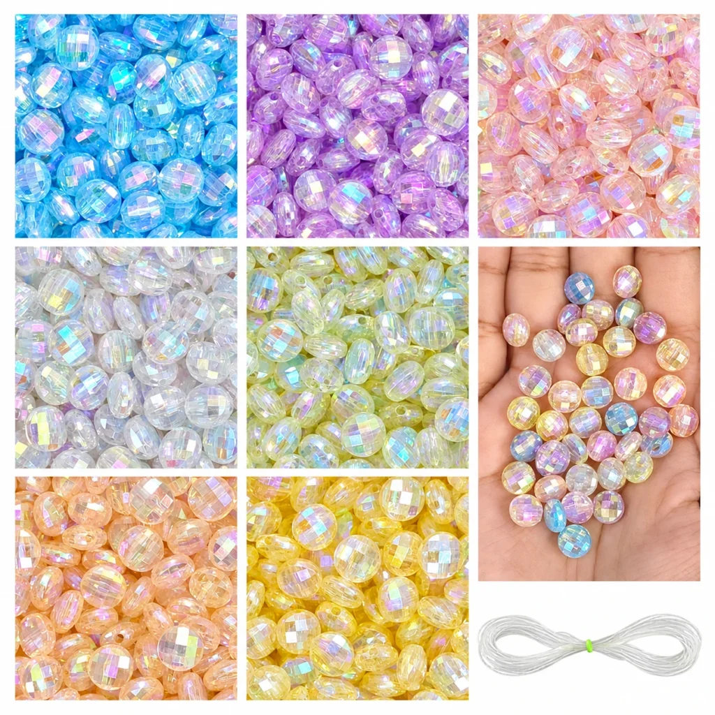 REGLET 1050 Pcs Multifaceted Rainbow Disk Beads for Jewellery Making Kit in 7 Vibrant Colours, 8mm × 3mm Acrylic Beads, 175g