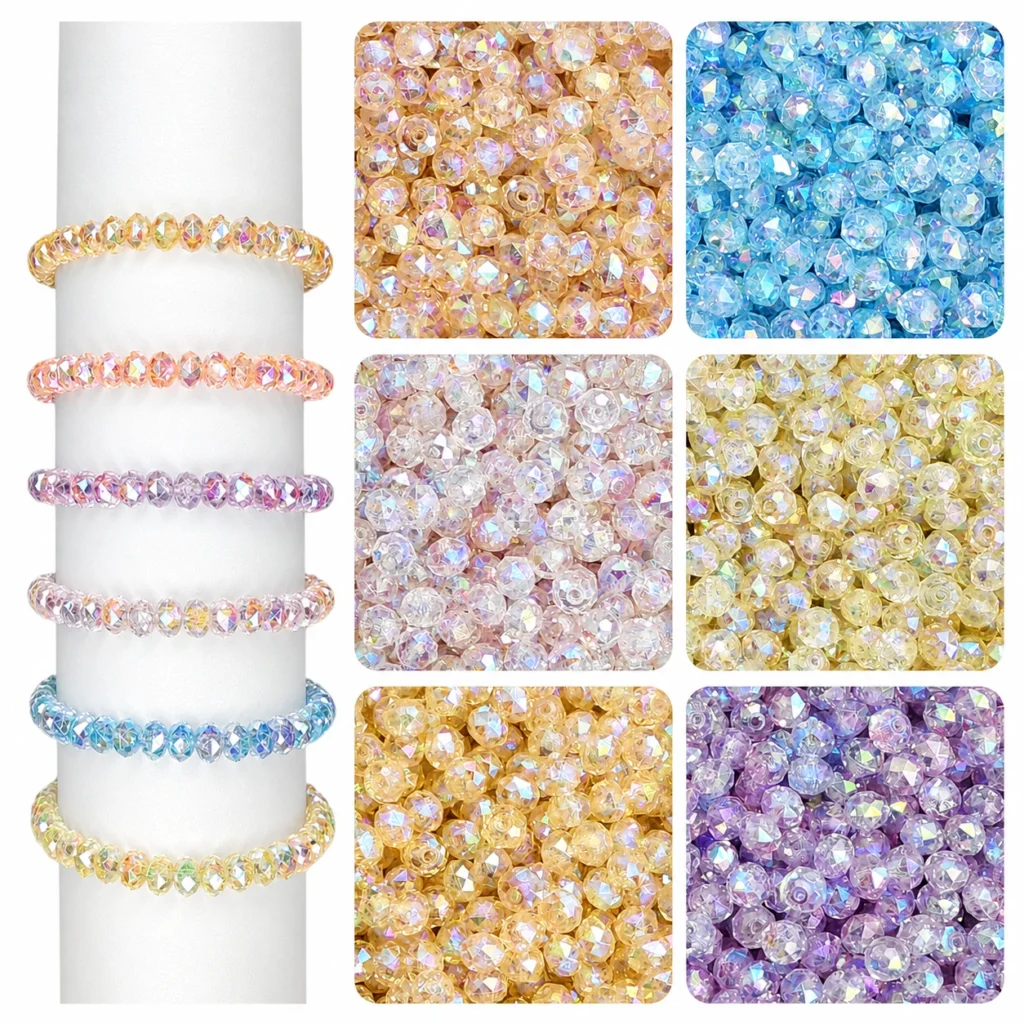 REGLET 780 Pcs Multifaceted Rainbow Crystal Beads Kit with 6 Vibrant Colours, 8mm Crystal Glass Beads and 150g Total Weight
