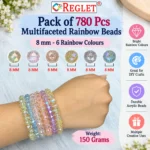 Multifaceted Rainbow Crystal Beads for Bracelet Making Kit – 780 Pcs, 6 Colours, 8mm - Image 3