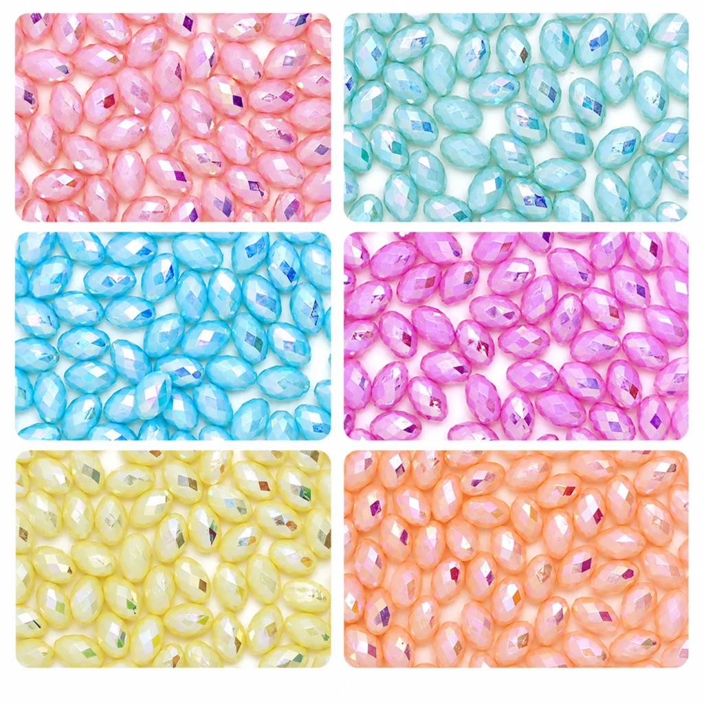 REGLET 525 Pcs Oval Rainbow Crystal Beads Kit with 6 Vibrant Colours, 11mm × 8mm Multifaceted Acrylic Beads and 150g Total Weight