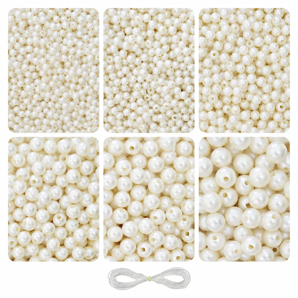Off-White Pearl Beads for Jewellery Making Kit – 1800 Pcs, 6 Sizes, 180g | REGLET