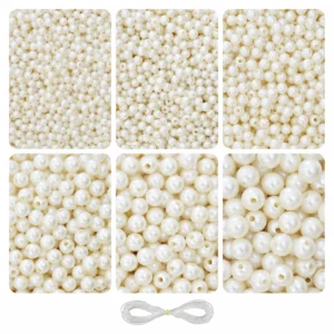 Off-White Pearl Beads for Jewellery Making Kit – 1800 Pcs, 6 Sizes, 180g | REGLET
