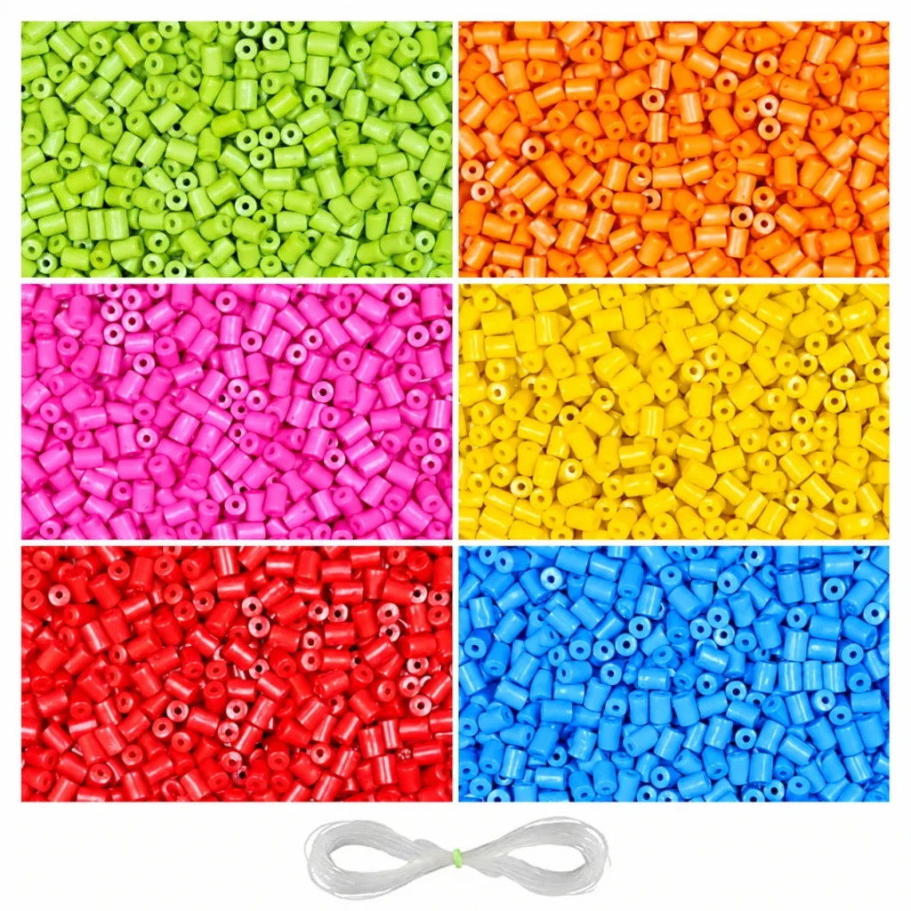 REGLET 990 Pcs Pipe Beads Kit with 6 Vibrant Colours, 6mm × 3mm Plastic Cylindrical Beads, 180g and 5 Metres Elastic Thread