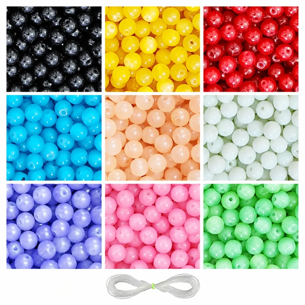 REGLET 250 jelly glass beads for bracelet making, 8mm multicolour beads with elastic thread