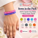 Sparkle Glass Beads for Bracelet Making – Single Tone - 250 Pcs, 8mm Multicolour Jewellery Kit - Image 2