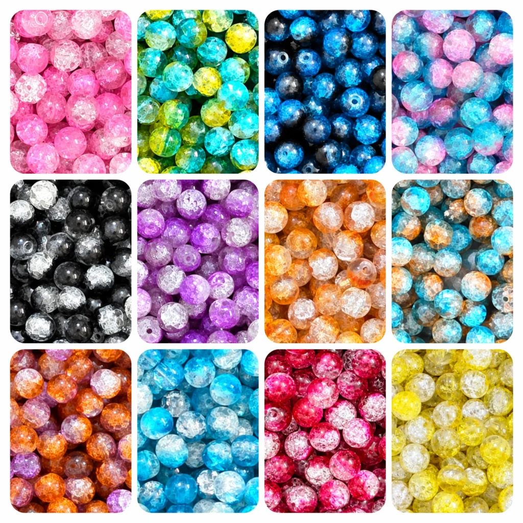 REGLET 335 Pcs Dual Shade Sparkle Glass Beads Kit, 8mm Beads in 12 Colours with 5 Metres Elastic Thread