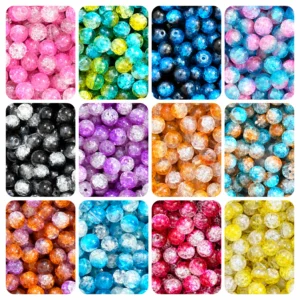 REGLET 335 Pcs Dual Shade Sparkle Glass Beads Kit, 8mm Beads in 12 Colours with 5 Metres Elastic Thread