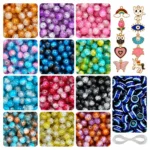 REGLET Dual Shade Sparkle Glass Beads Kit with 335 8mm Beads, 10 Enamel Charms, 15 Evil Eye Beads and 5 Metres Elastic Thread