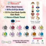 Sparkle Glass Beads for Bracelet Making Kit – Dual Tone - 335 Beads, 10 Charms & 15 Evil Eye Beads - Image 2