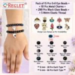 Black Glass Beads for Bracelet Making Kit – 290 Beads, 10 Charms & 15 Evil Eye Beads - Image 2