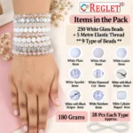 White Glass Beads for Bracelet Making Kit | 250 Pcs, 8mm, 9 Designs - Image 2