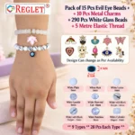White Glass Beads for Bracelet Making Kit – 250 Beads, 10 Charms & 15 Evil Eye Beads - Image 2