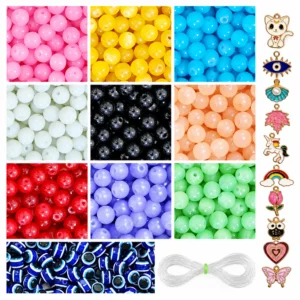 REGLET jelly glass beads bracelet making kit with 250 beads, 10 enamel charms and 15 Evil Eye beads