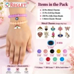 Jelly Glass Beads for Bracelet Making Kit – 250 Beads, 10 Charms & 15 Evil Eye Beads - Image 2