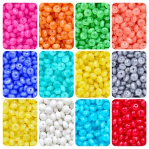 REGLET 480 Pcs Disk Shaped Glass Beads Kit in 12 Vibrant Colours, 8 × 4mm Beads with 5 Metres Elastic Thread