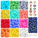 REGLET Disk Shaped Glass Beads Combo Kit with 480 Colourful 8 × 4mm Beads, 10 Enamel Charms, 15 Evil Eye Beads and 5 Metres Elastic Thread