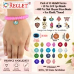 Disk Shaped Glass Beads for Bracelet Making Kit – 480 Beads, 10 Charms & 15 Evil Eye Beads - Image 2