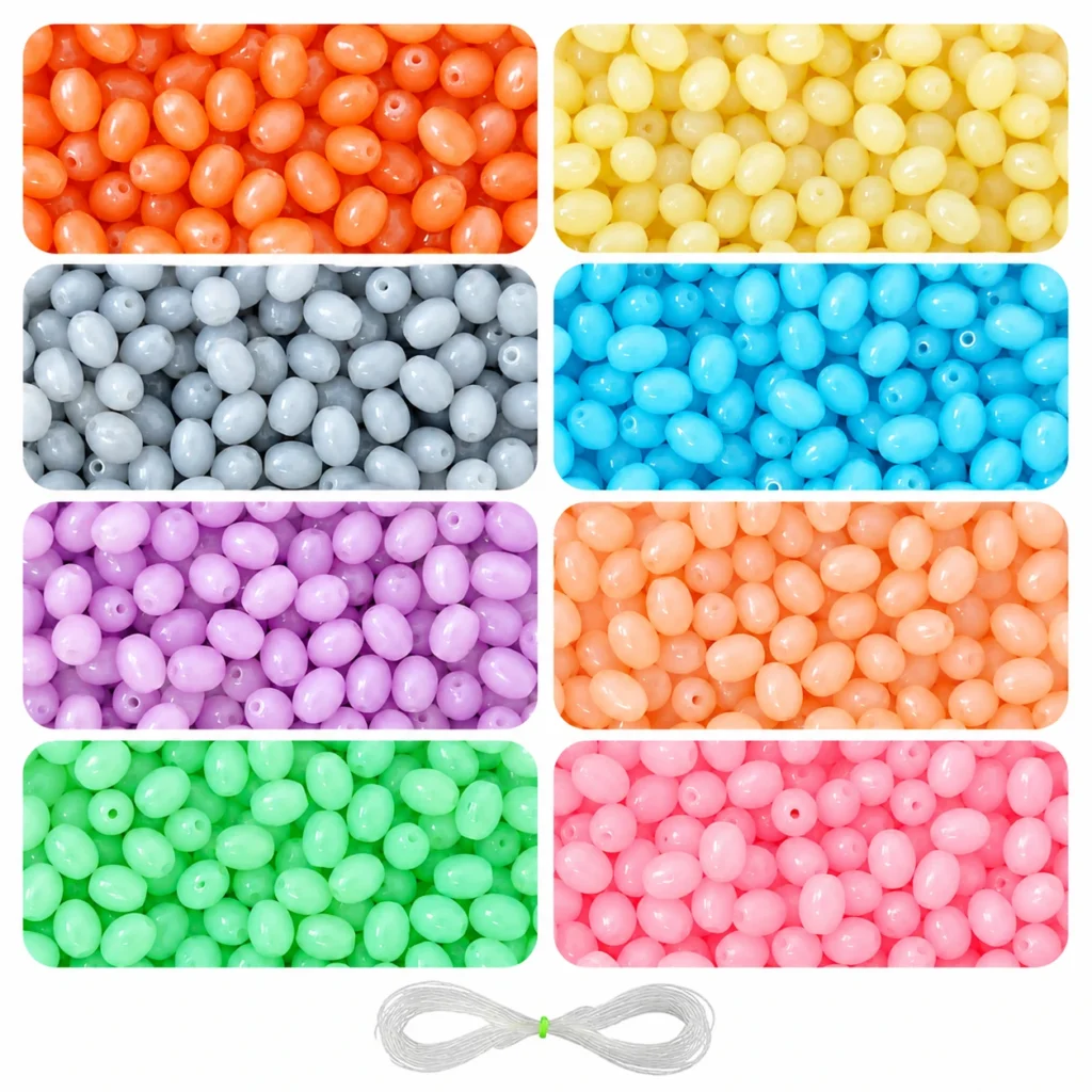 REGLET 160 Pcs Oval Shaped Glass Beads Kit in 8 Vibrant Colours, 11 × 8mm Shiny Beads with 5 Metres Elastic Thread