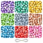 REGLET 250 Pcs Marble Glass Beads Kit with 9 Vibrant Colours, 8mm Smooth Marble Finish Beads and 5 Metres Elastic Thread