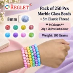 Marble Glass Beads for Bracelet Making Kit – 250 Pcs, 9 Colours, 8mm | REGLET - Image 2