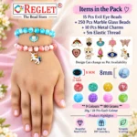 Marble Glass Beads for Bracelet Making Kit – 250 Beads, 10 Charms & 15 Evil Eye Beads - Image 2