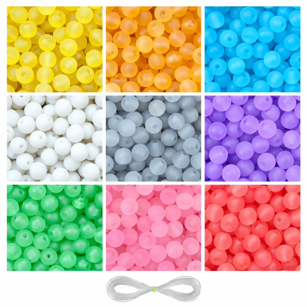 REGLET 250 Pcs Matt Glass Beads Kit in 9 Vibrant Colours, 8mm Frosted Finish Beads with 5 Metres Elastic Thread