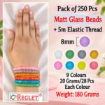 Matt Glass Beads for Bracelet Making Kit – 250 Pcs, 9 Colours, 8mm - Image 2