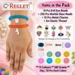 Matt Glass Beads for Bracelet Making Kit – 250 Beads, 10 Charms & 15 Evil Eye Beads - Image 2
