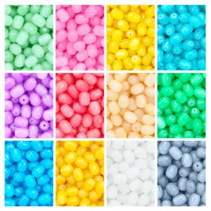 REGLET 215 Pcs Cylinder Glass Beads Kit in 12 Assorted Colours, 11 × 8mm Glossy Beads with 5 Metres Elastic Thread