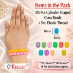 Cylinder Glass Beads for Bracelet Making Kit – 215 Pcs, 12 Colours, 11 × 8mm - Image 2