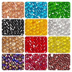REGLET 480 Pcs Diamond Cut Crystal Glass Beads Kit in 12 Vibrant Colours, 8mm Sparkling Beads with 5 Metres Elastic Thread