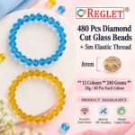 Diamond Cut Crystal Glass Beads for Bracelet Making Kit – 480 Pcs, 12 Colours, 8mm - Image 2