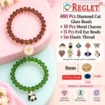 Diamond Cut Crystal Glass Beads for Bracelet Making Kit – 480 Beads, 10 Charms & 15 Evil Eye Beads - Image 2