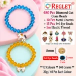 Diamond Cut Crystal Glass Beads for Bracelet Making Kit – 480 Beads, 10 Charms & 15 Evil Eye Beads - Image 3