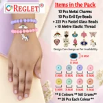 Pastel Glass Beads for Bracelet Making Kit – 225 Beads, 10 Charms & 15 Evil Eye Beads - Image 2