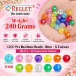 Rainbow Crystal Beads for Bracelet Making Kit – 1200 Pcs, 12 Colours, 8mm | REGLET - Image 2